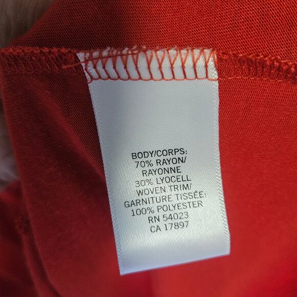 Banana Republic Dress Size 10 Orange Sheer Short Sleeve Wrap Fit Flare Midi Fall - Picture 4 of 9